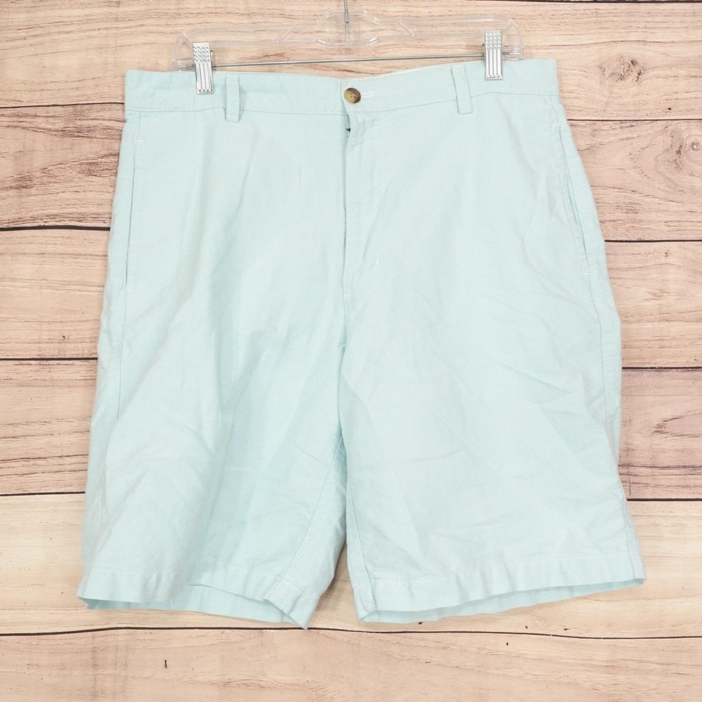 Chaps Shorts Mens 34 Green Chino Cotton Canvas Flat Front 9 Inseam Casual Summer